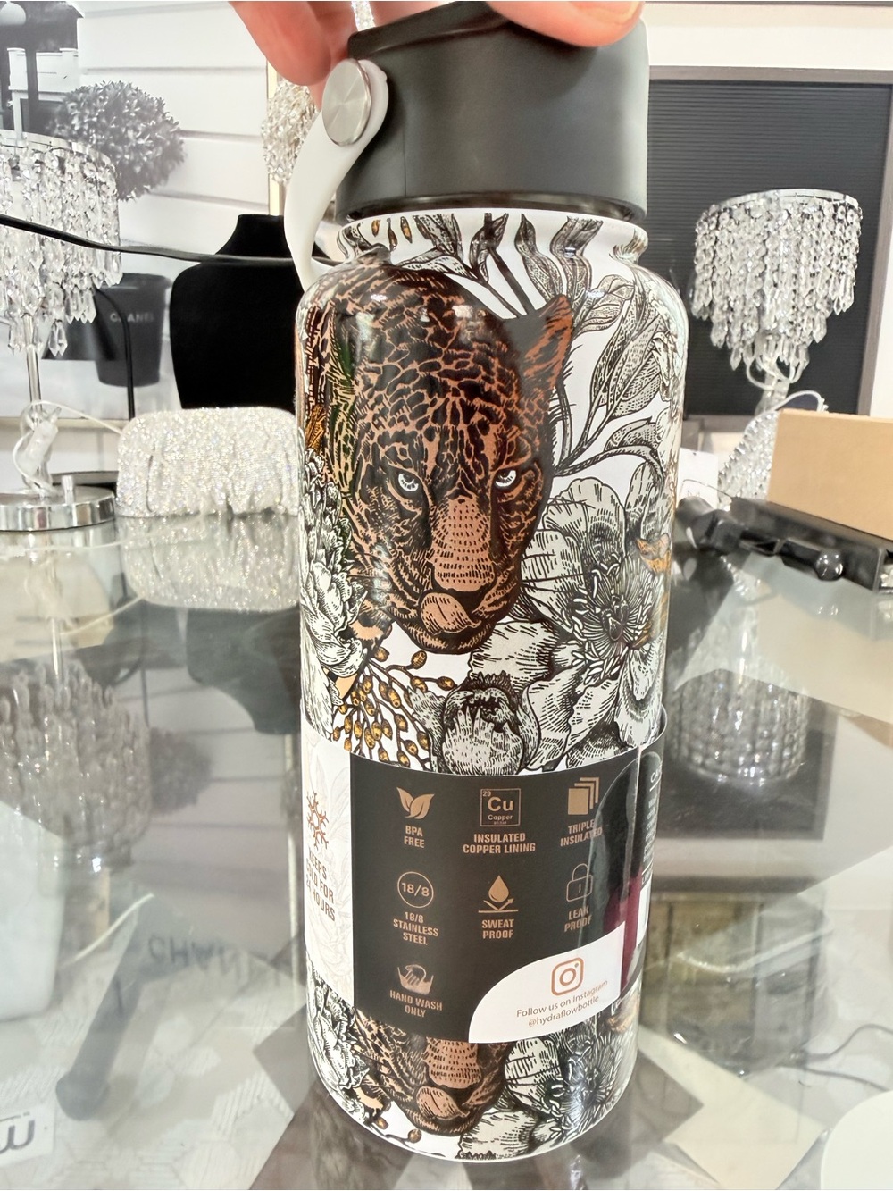 Hydraflow Insulated Stainless Steel Black & White Leopard Design limited